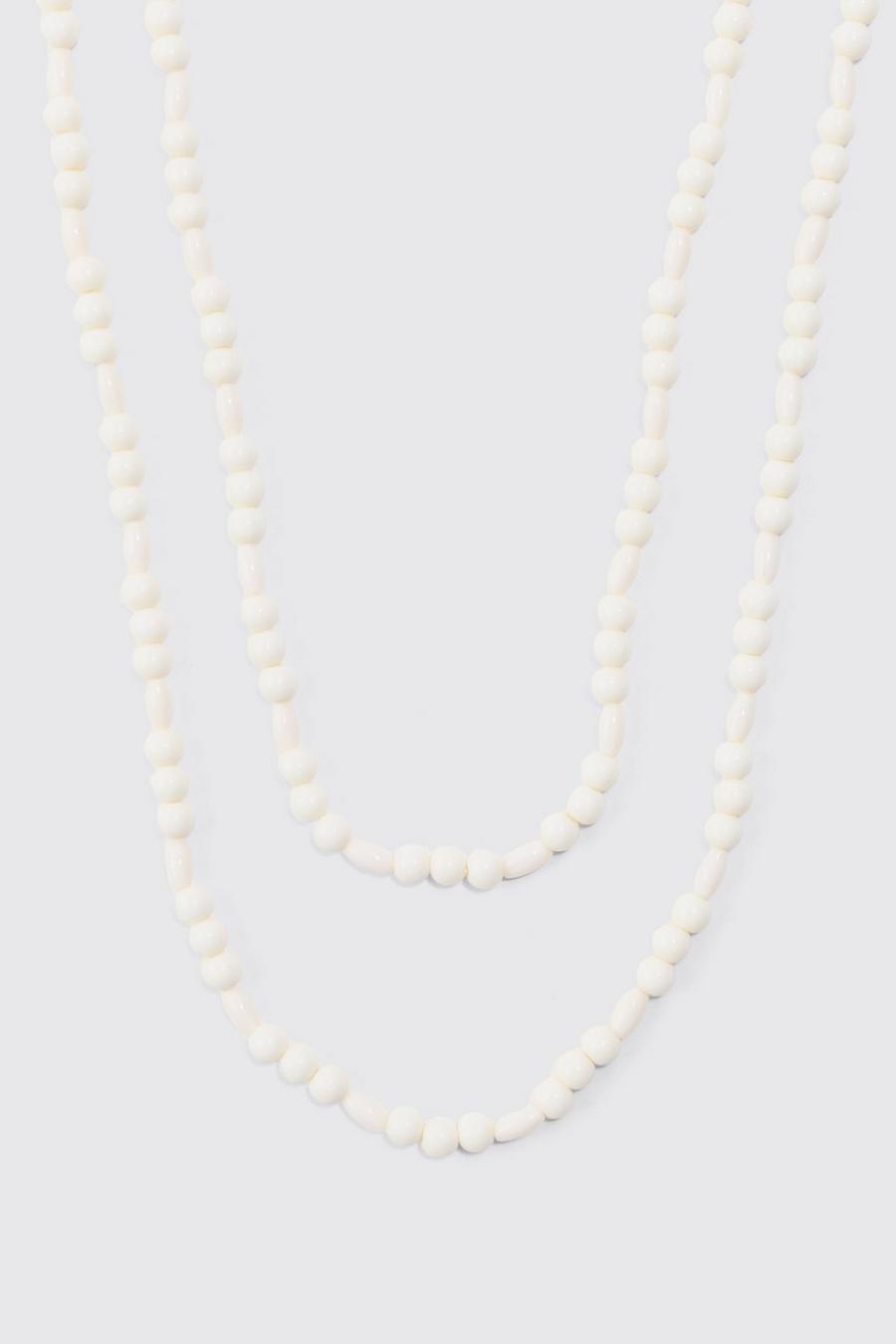 Collar blanco de cadena a capas con perlas, White