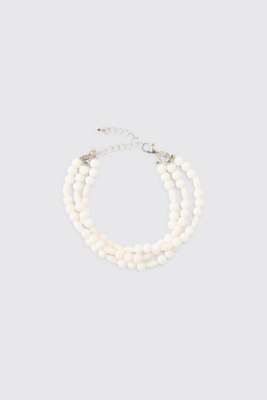 Mehrlagiges Armband mit Perlen in Weiß, White