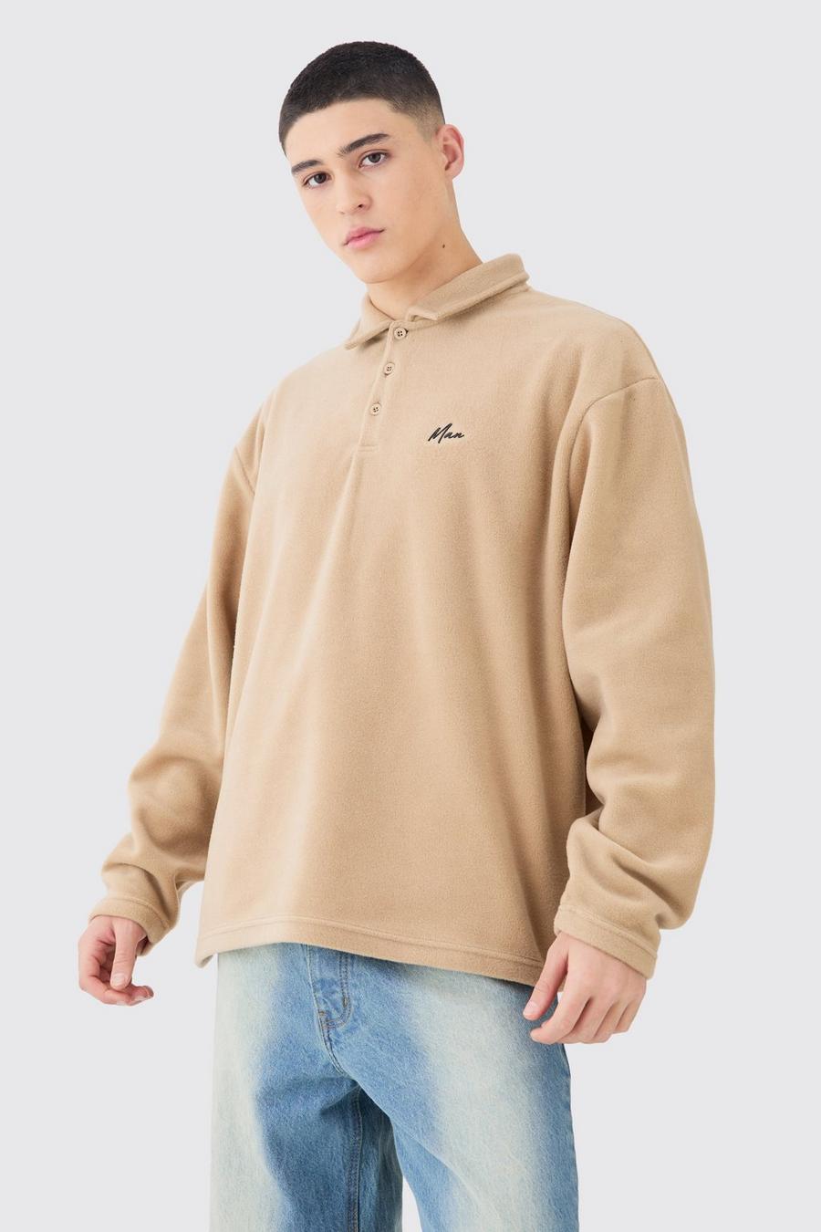 Stone Man Oversized Fleece Rugby Polo image number 1