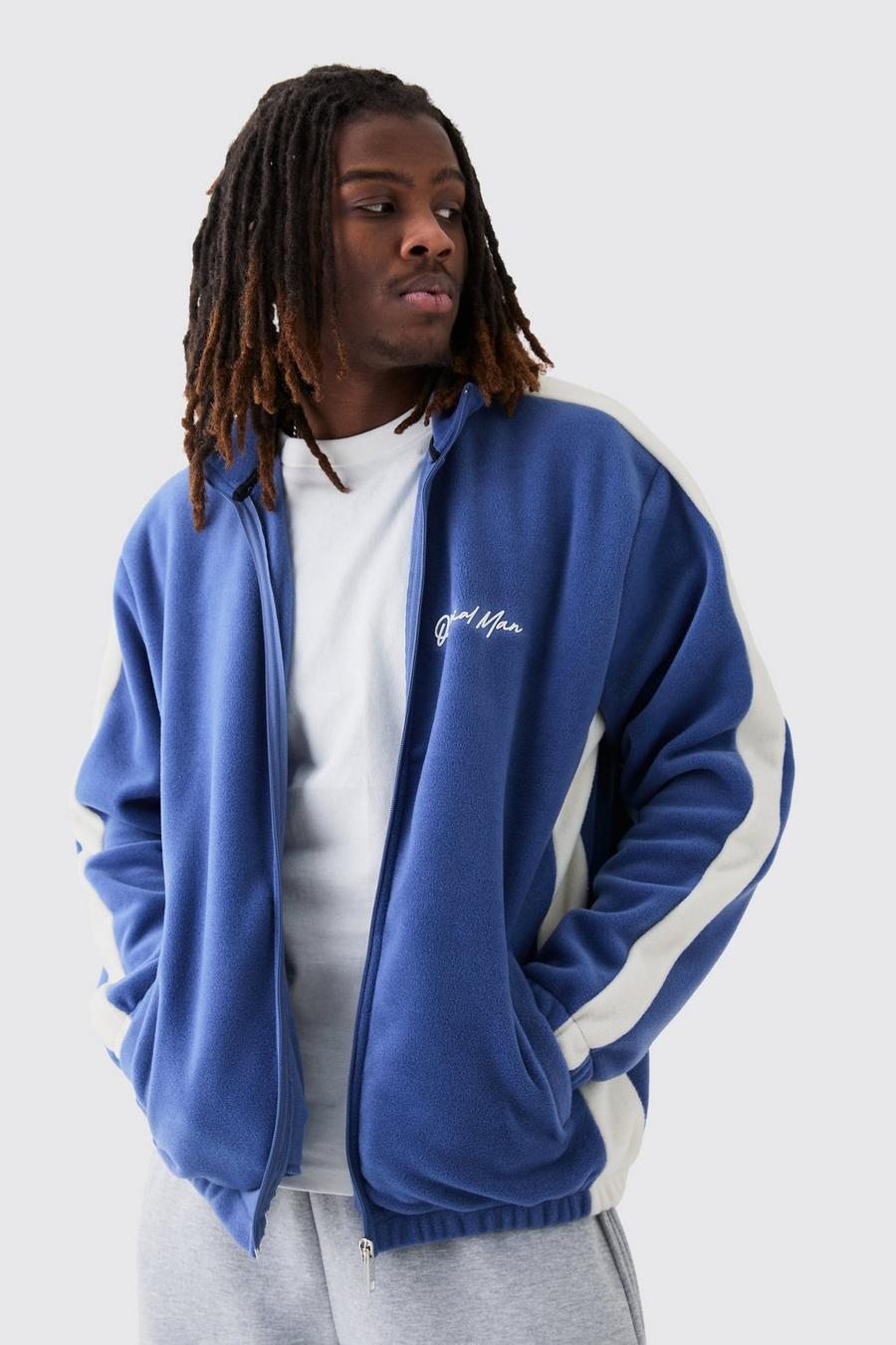 Tuta sportiva Man oversize in fleece a blocchi di colore con zip, Blue