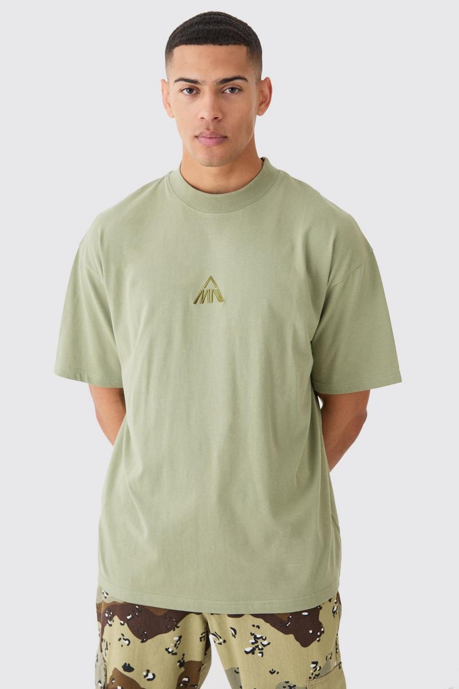 Khaki Man Oversized T-Shirt Met Brede Nek