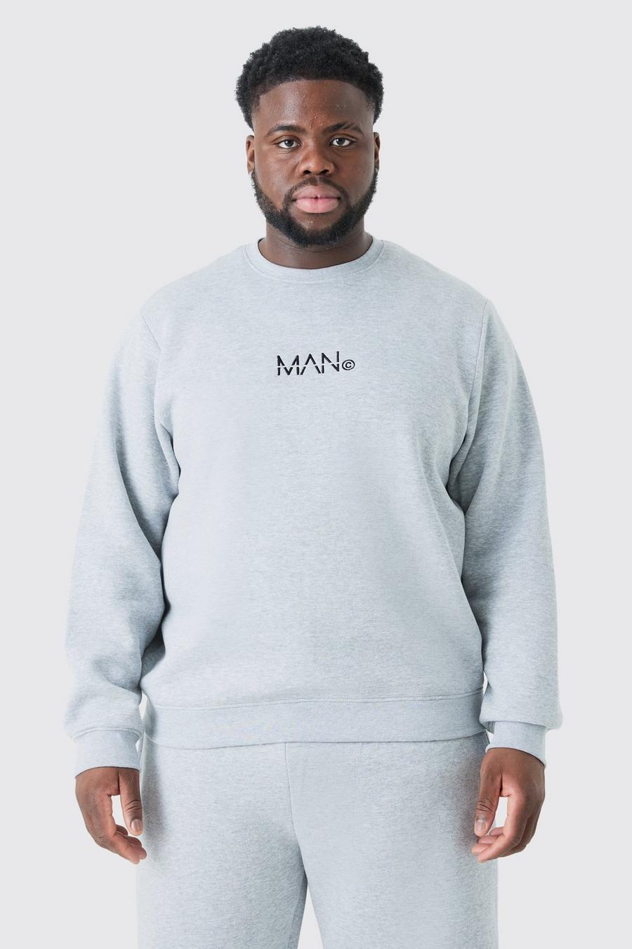 Plus Man Dash Crew Neck Sweatshirt In Grey Marl