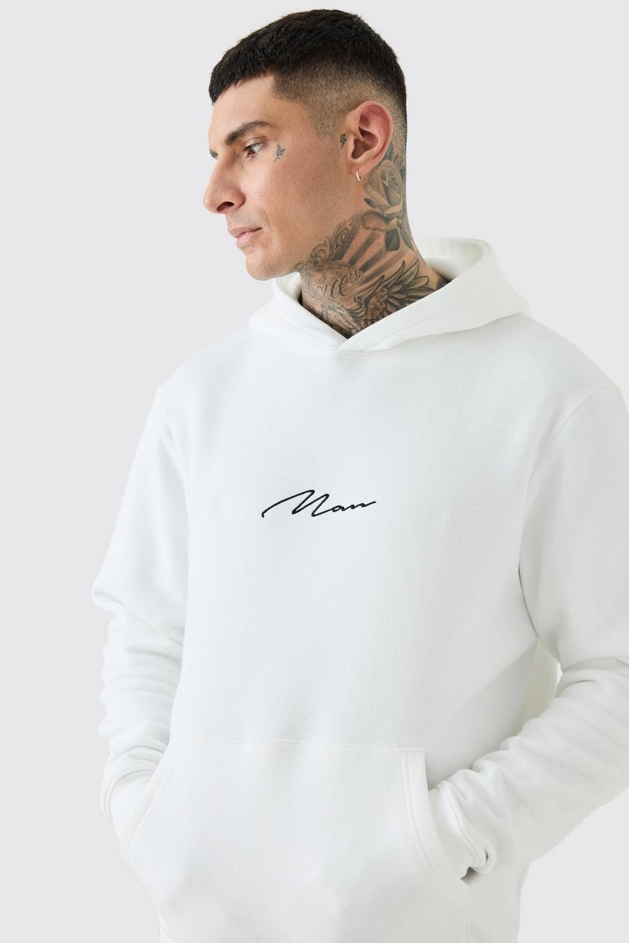 White Tall Man Signature Overhead Hoodie In Wit