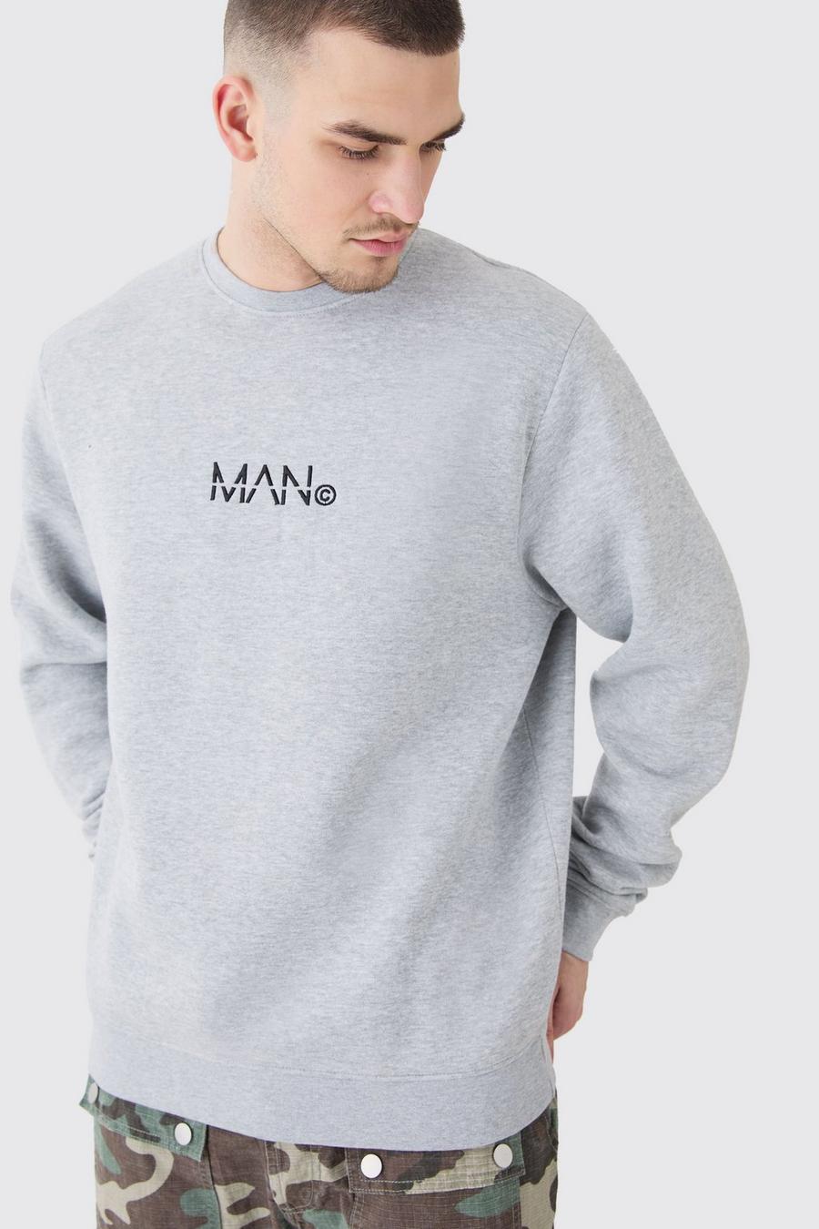 Grey marl Tall MAN Dash Sweatshirt med rund hals i gråmelerad färg