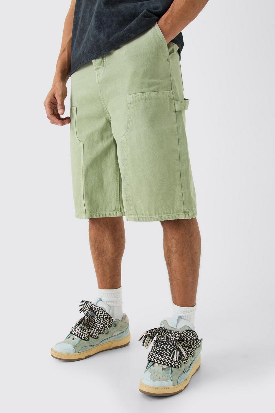 Pantaloni tuta in denim sovratinti color salvia con dettagli stile Carpenter, Sage