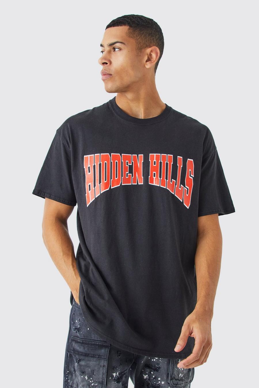 T-shirt oversize universitaire à slogan Hidden Hills, Black