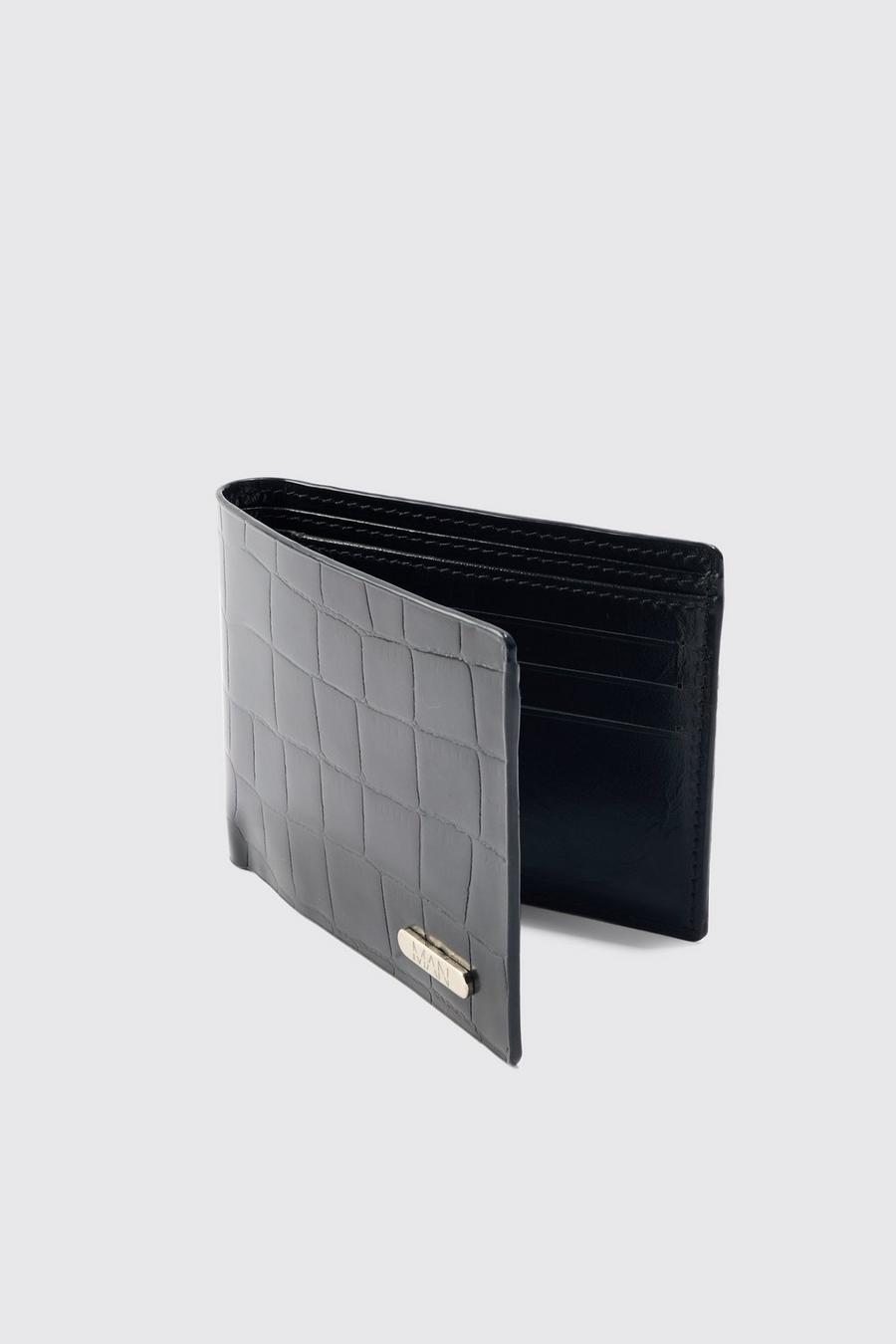 Black Real Leather Man Tab Pu Textured Wallet