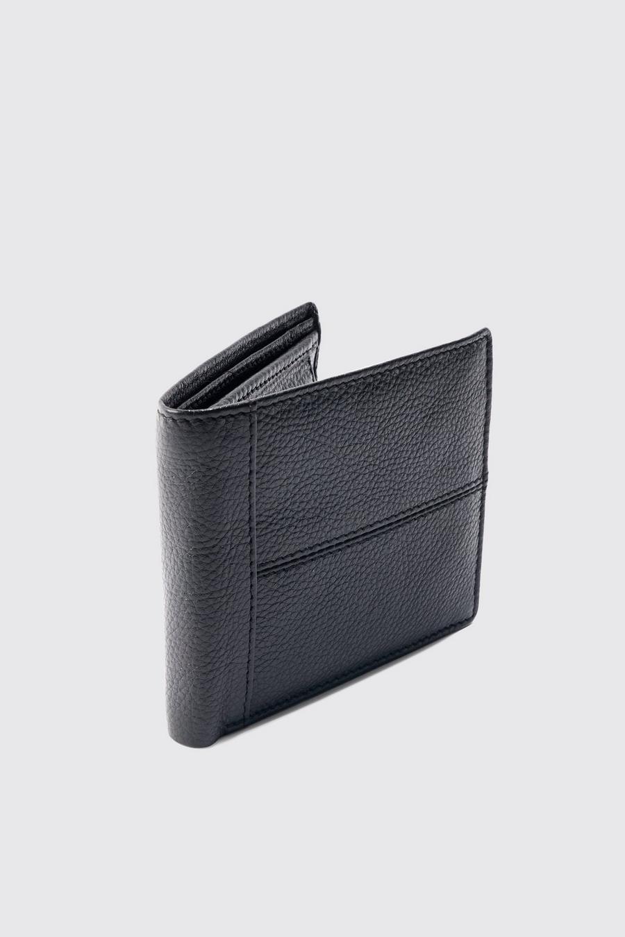 Black Svart plånbok i äkta läder med dekorativa sömmar