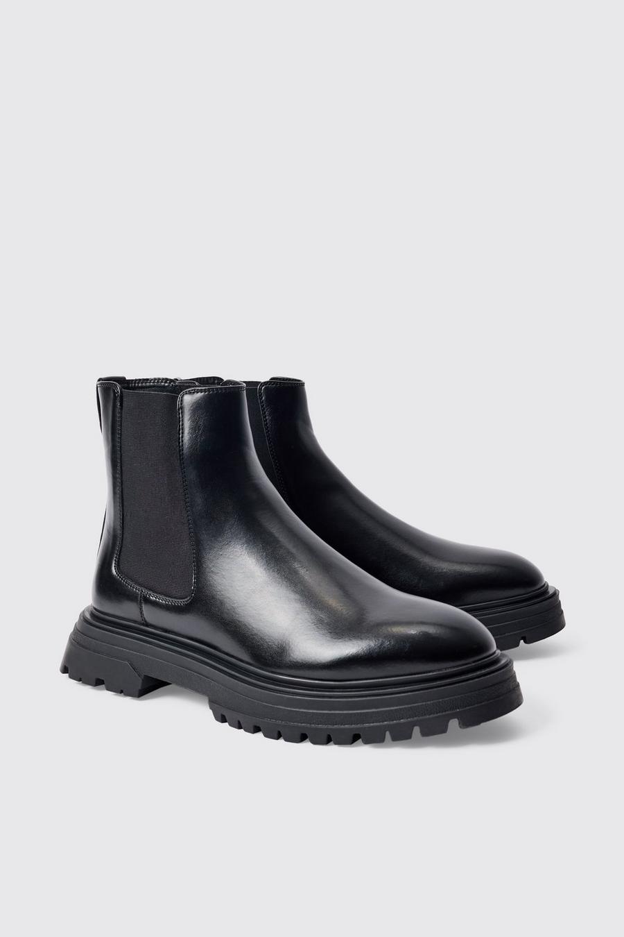 PU Chunky Sole Chelsea Boot In Black image number 1