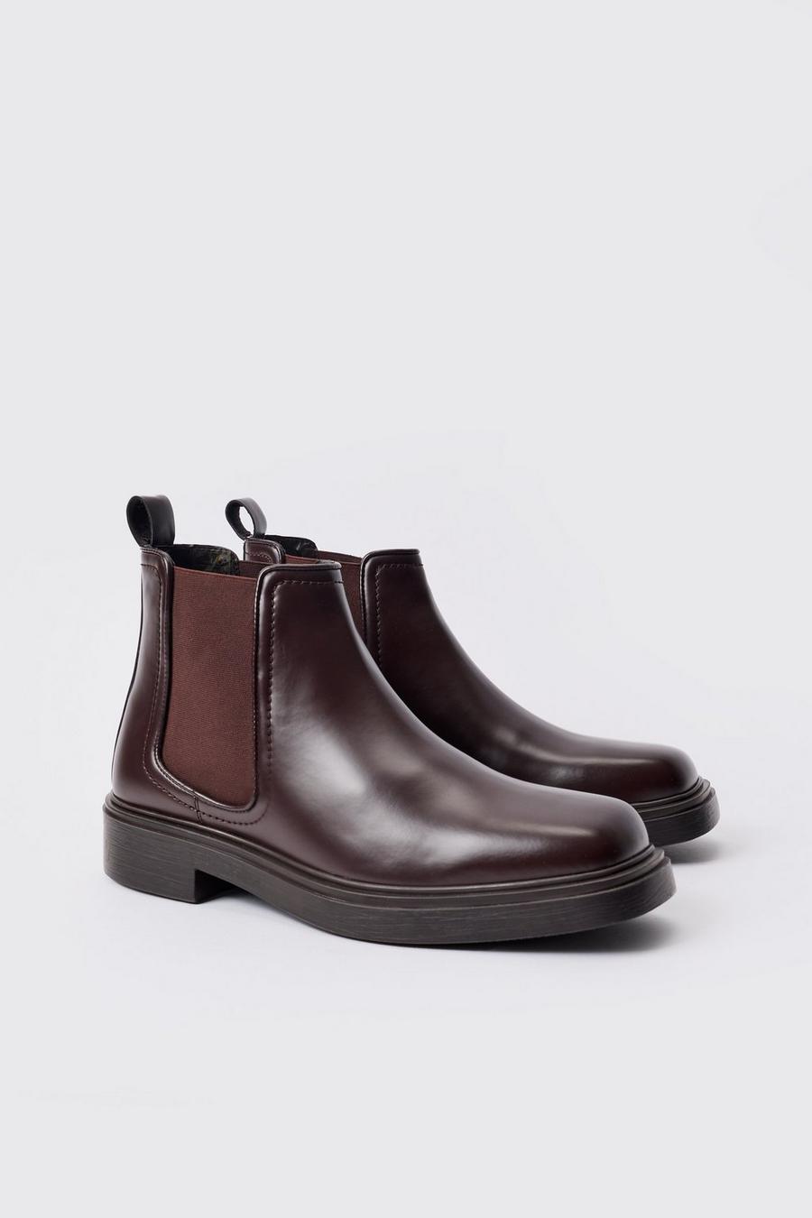 PU Square Toe Chelsea Boot In Brown