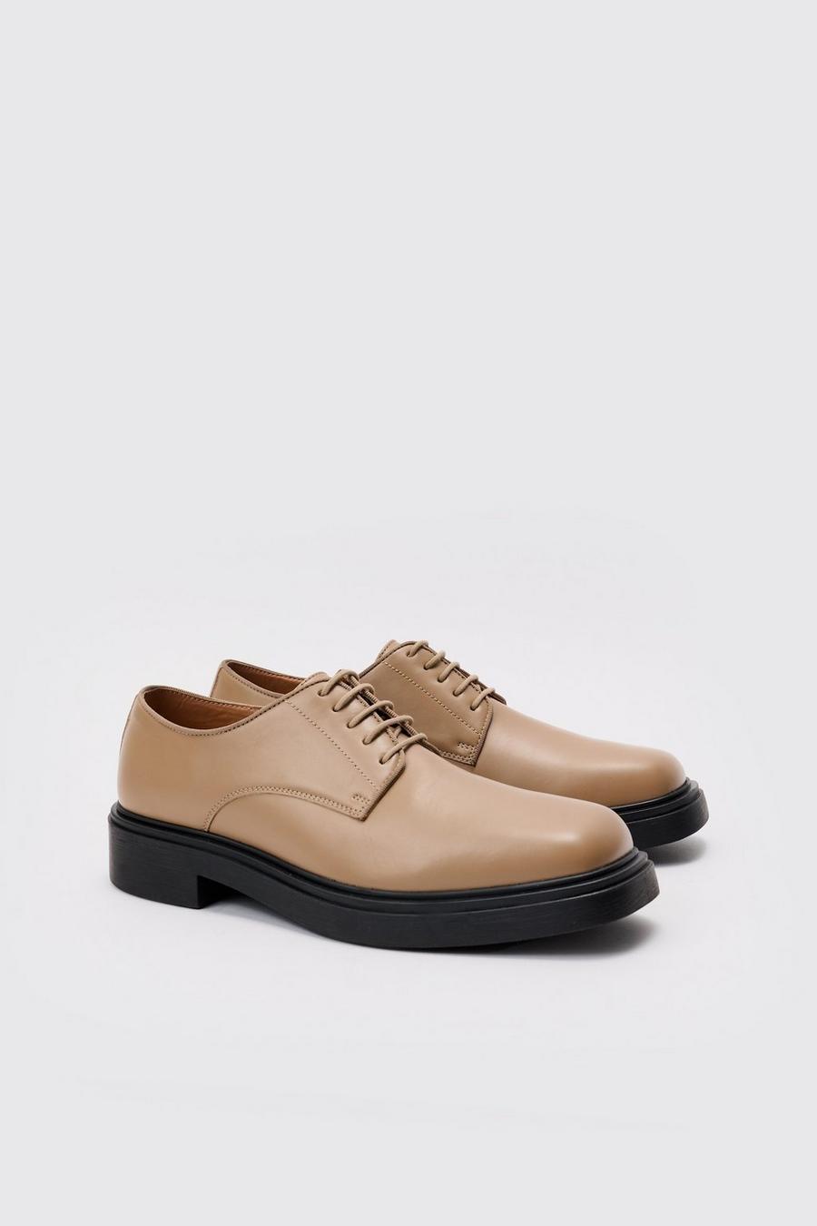 PU Square Toe Lace Up Loafer In Stone