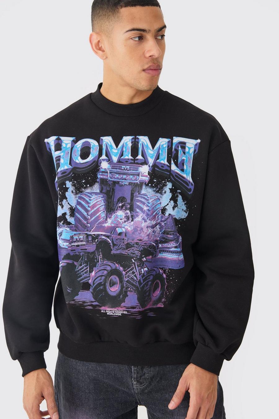 Oversize Sweatshirt mit Truck-Print, Black