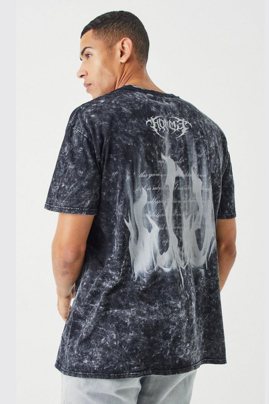 Camiseta oversize con estampado gráfico y lavado de ácido, Black image number 1