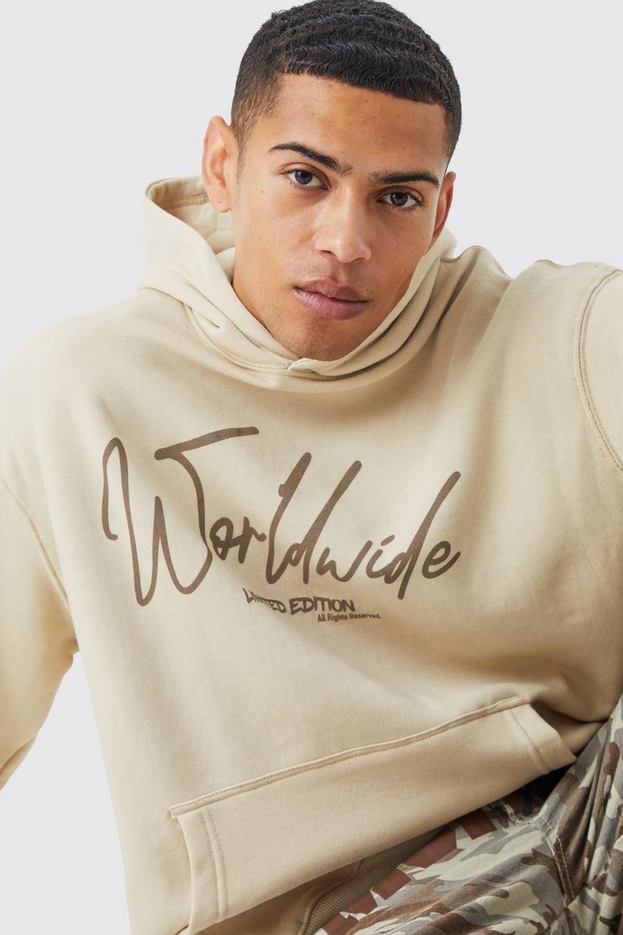 Sand Oversized Worldwide Graphic Hoodie image number 1