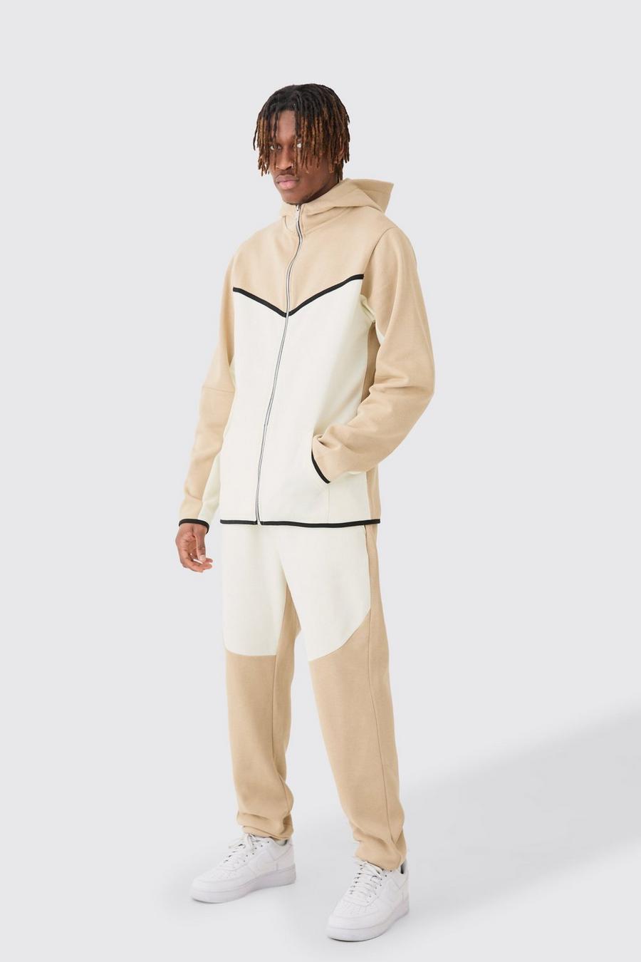 Tall Slim-Fit Colorblock Trainingsanzug, Sand image number 1