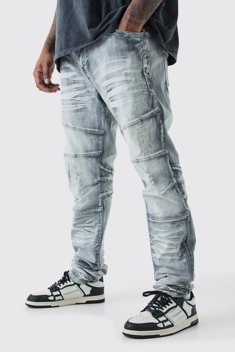 Jeans Plus Size Skinny Fit Stretch pesanti candeggiati con strappi, Ice grey