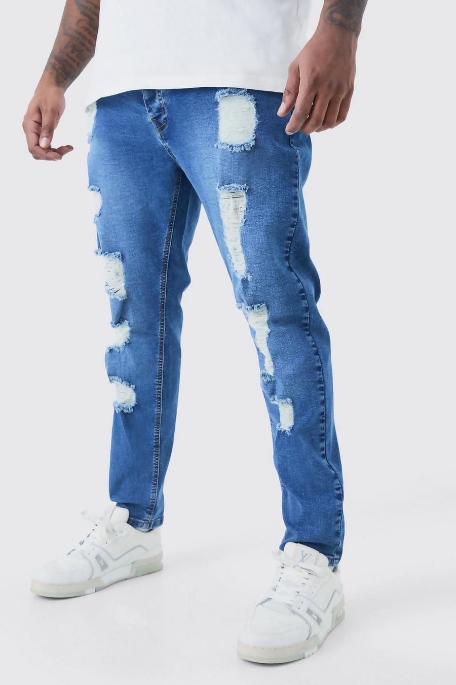 Bleach wash Plus Skinny Stretch All Over Rip Jean image number 1