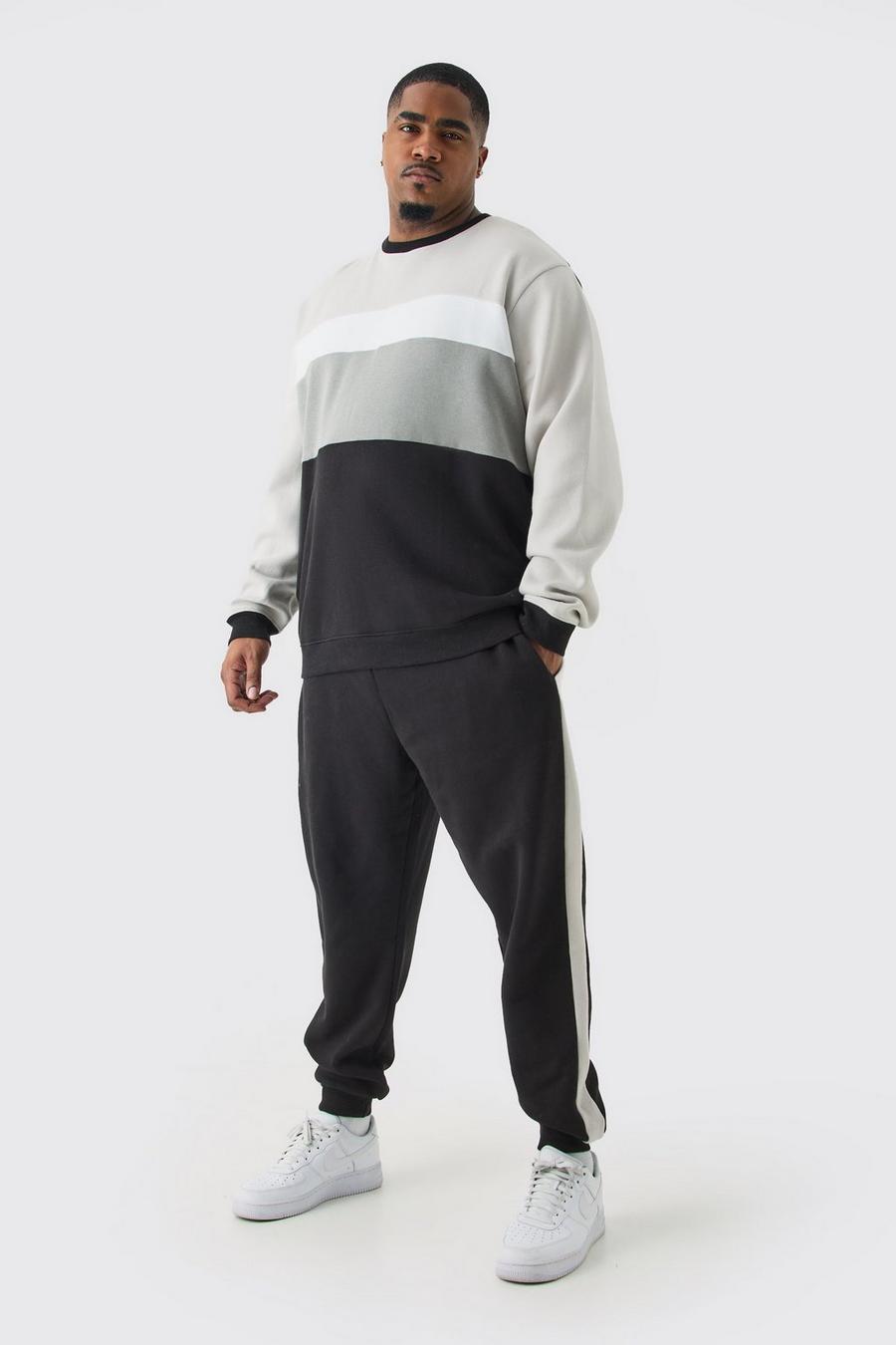Plus Colorblock Sweatshirt-Trainingsanzug, Grey