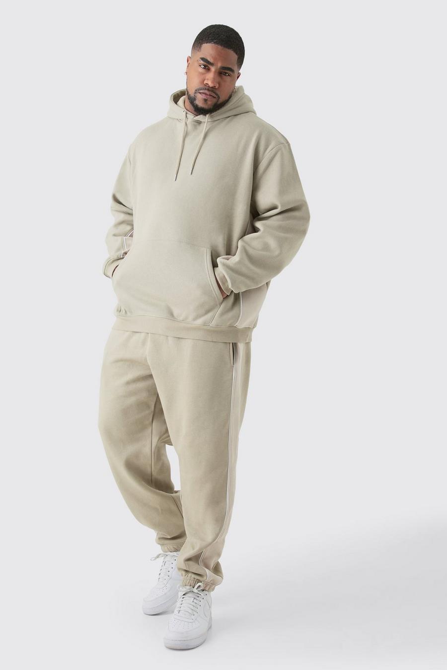 Taupe Plus Oversized Colour Block Piped Tracksuit
