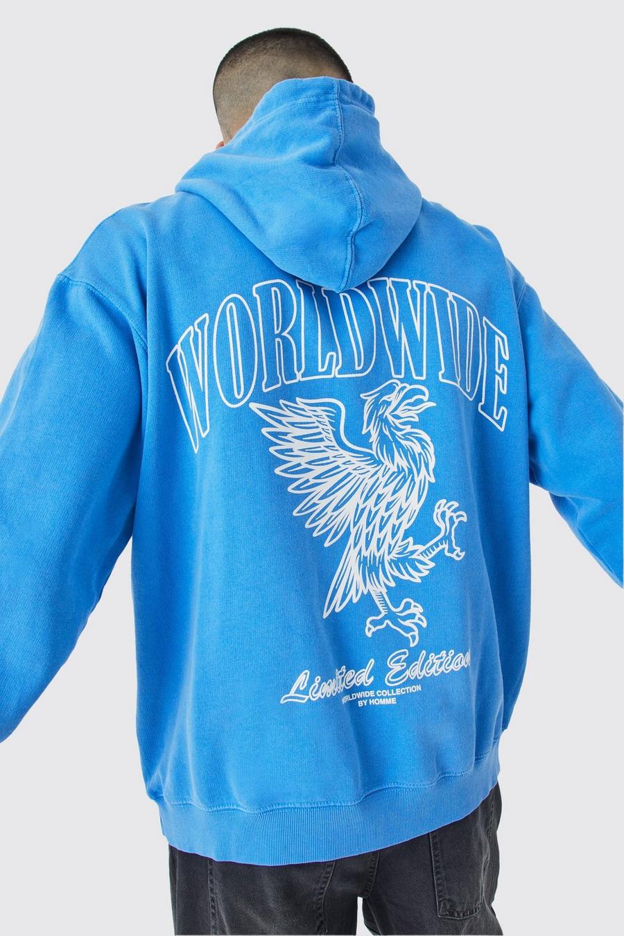 Blue Oversized Overdye Worldwide Hoodie