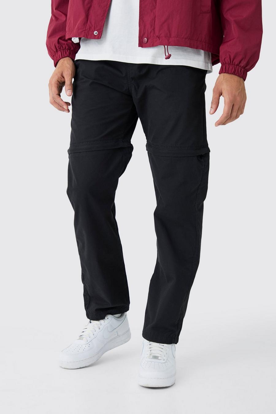 Pantaloni dritti con vita elasticizzata e zip, Black