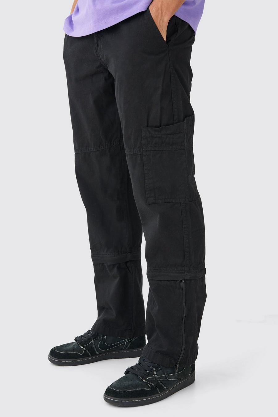 Black Fixed Waist Zip Off Split Hem Relaxed Trouser