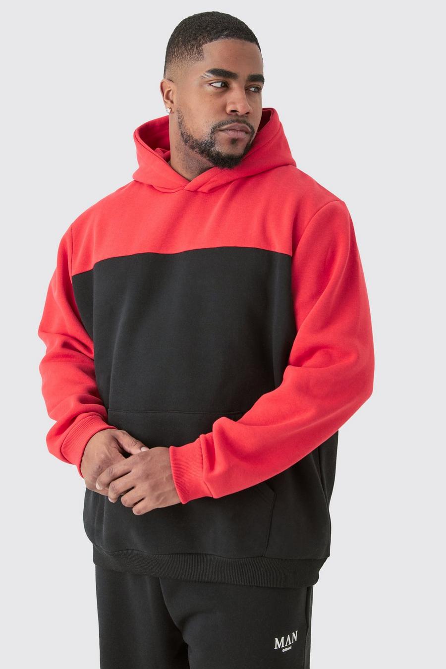 Plus Colour Block Hoodie In Red