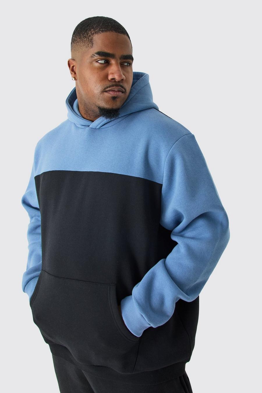 Blue Plus Blå hoodie med blockfärger image number 1