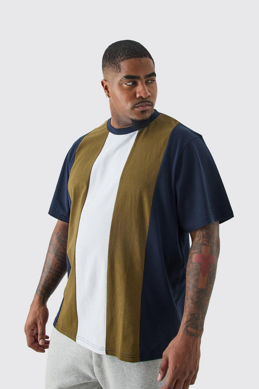 T-shirt Plus Size verticale a blocchi di colore blu navy