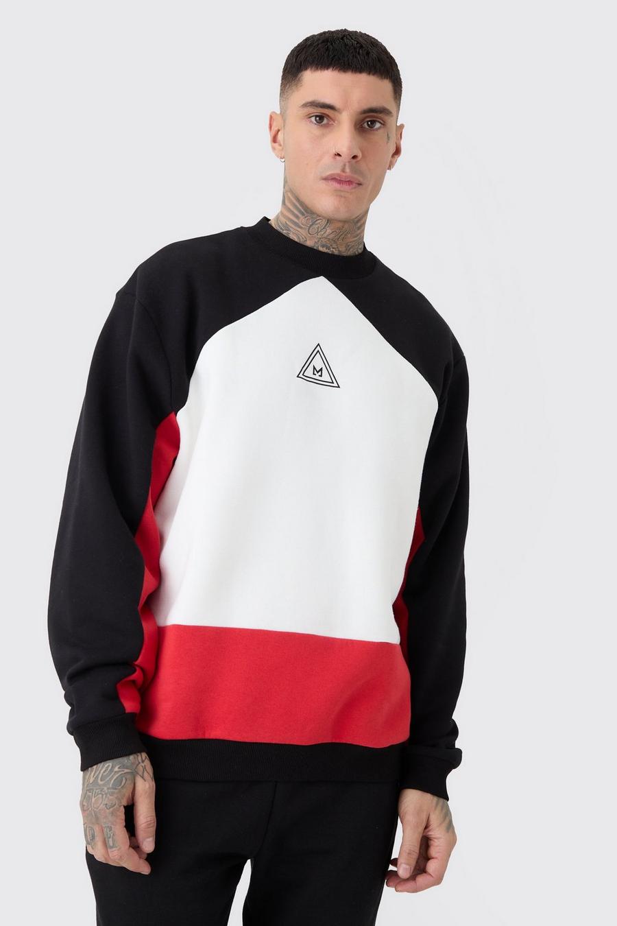 Tall Oversized Colour Block Branded Sweatshirt In White