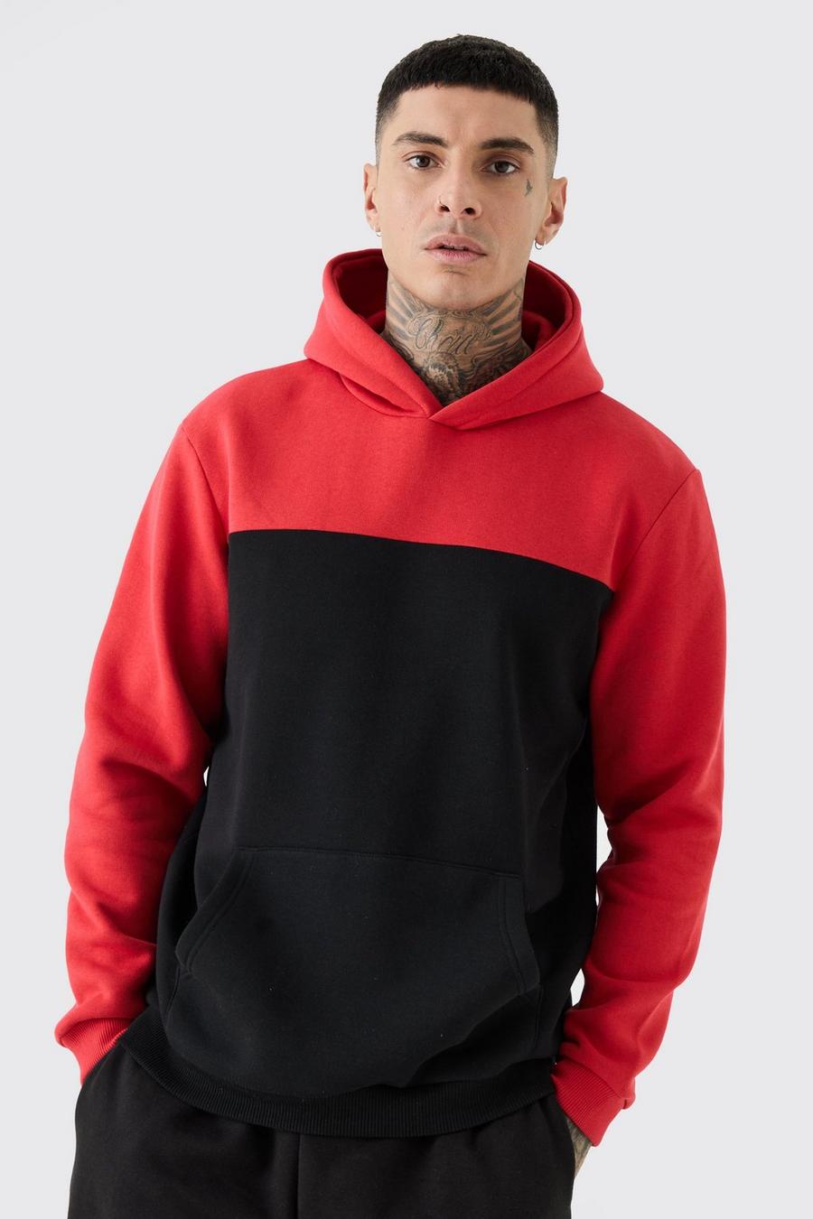 Tall Colour Block Hoodie In Red