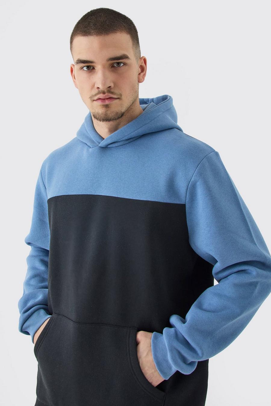 Blue Tall Color Block Hoodie In Blauw