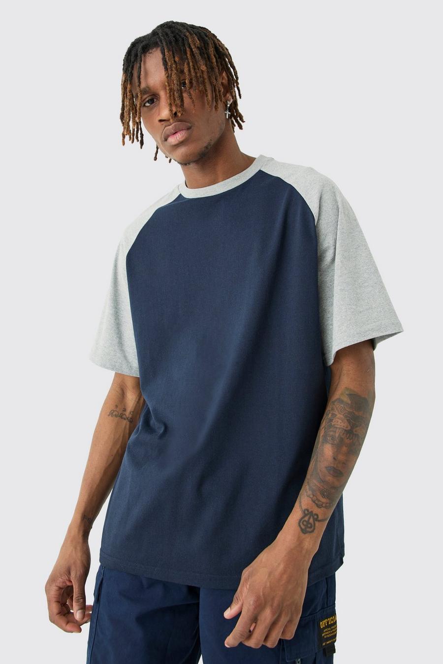 Tall dunkelblaues Colorblock T-Shirt mit Raglan-Detail, Navy