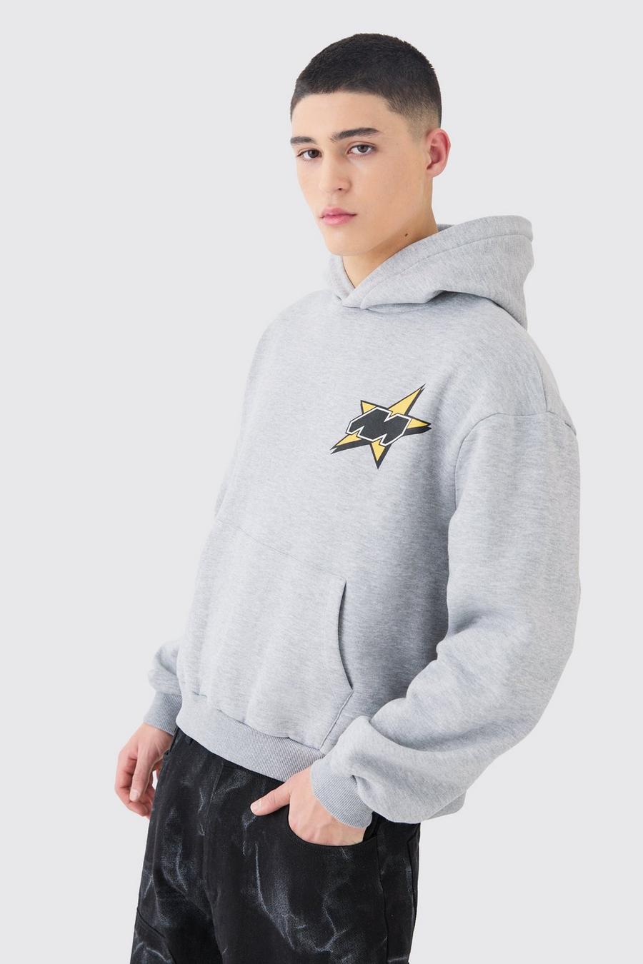 Grey marl Oversize hoodie med stjärna i boxig modell image number 1