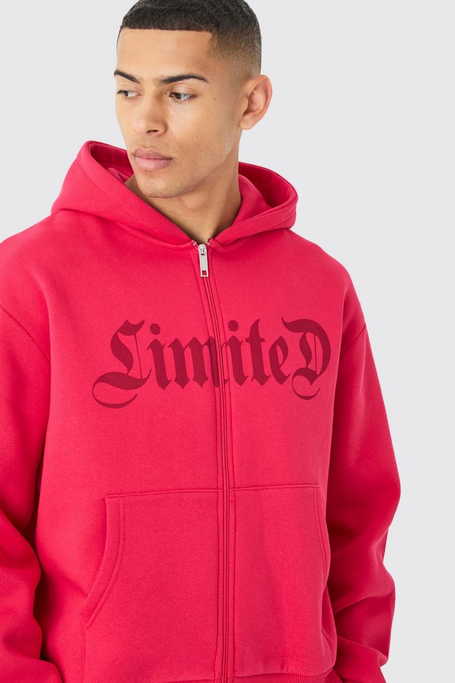 Red Oversized Boxy Limited Zip Through Hoodie
