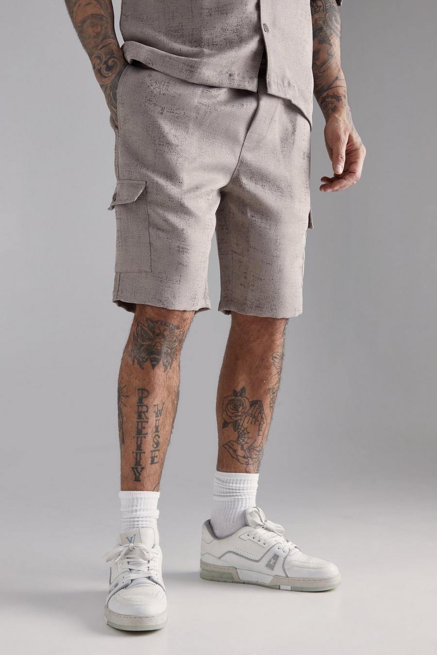 Tall Elasticated Waist Textured Cargo Short In Stone image number 1