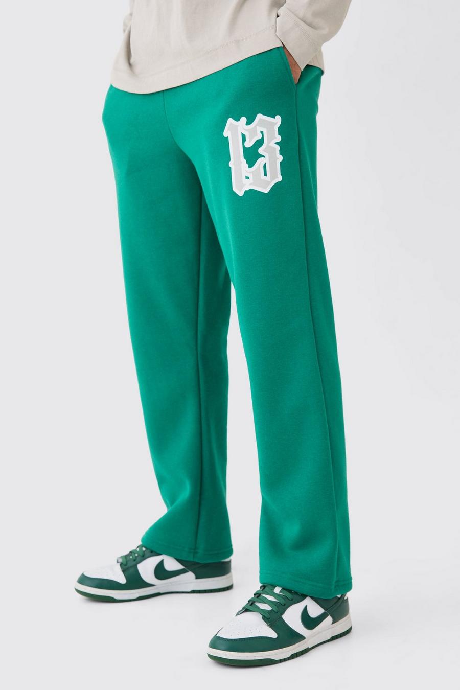 Pantalón deportivo recto con estampado 13, Dark green