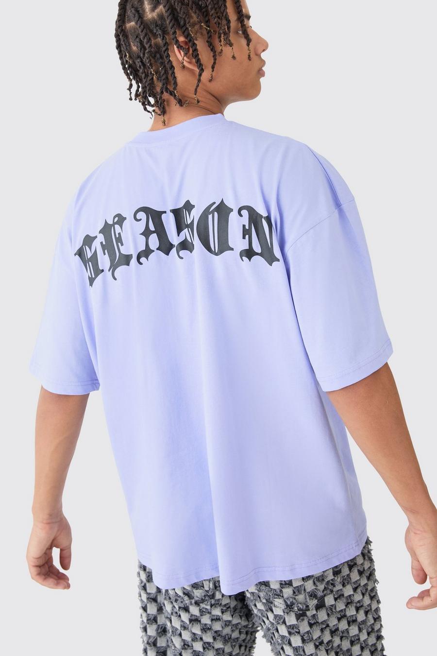 Camiseta oversize con estampado de letras góticas en la espalda, Lilac