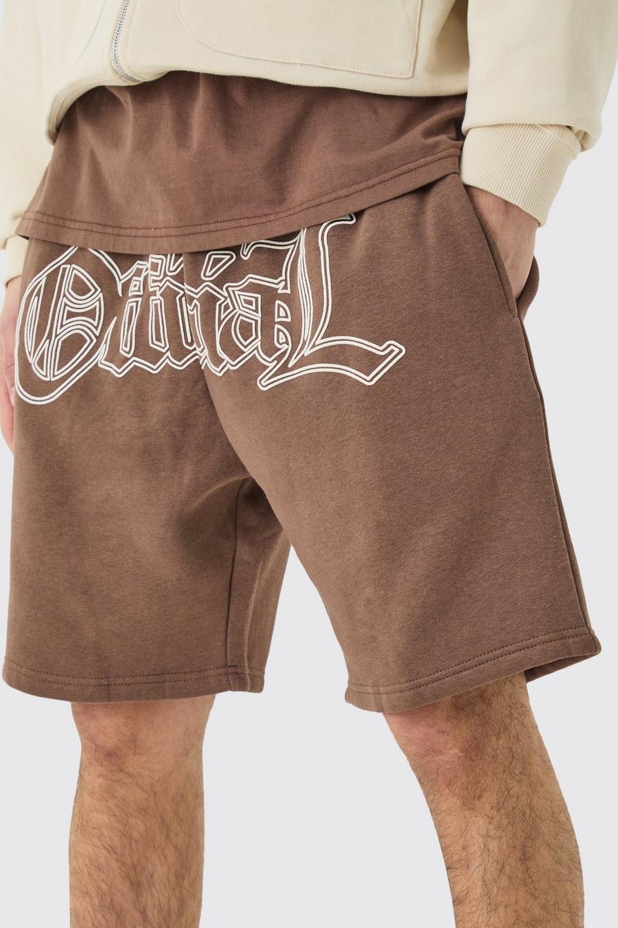 Lockere Shorts mit Official-Print, Chocolate