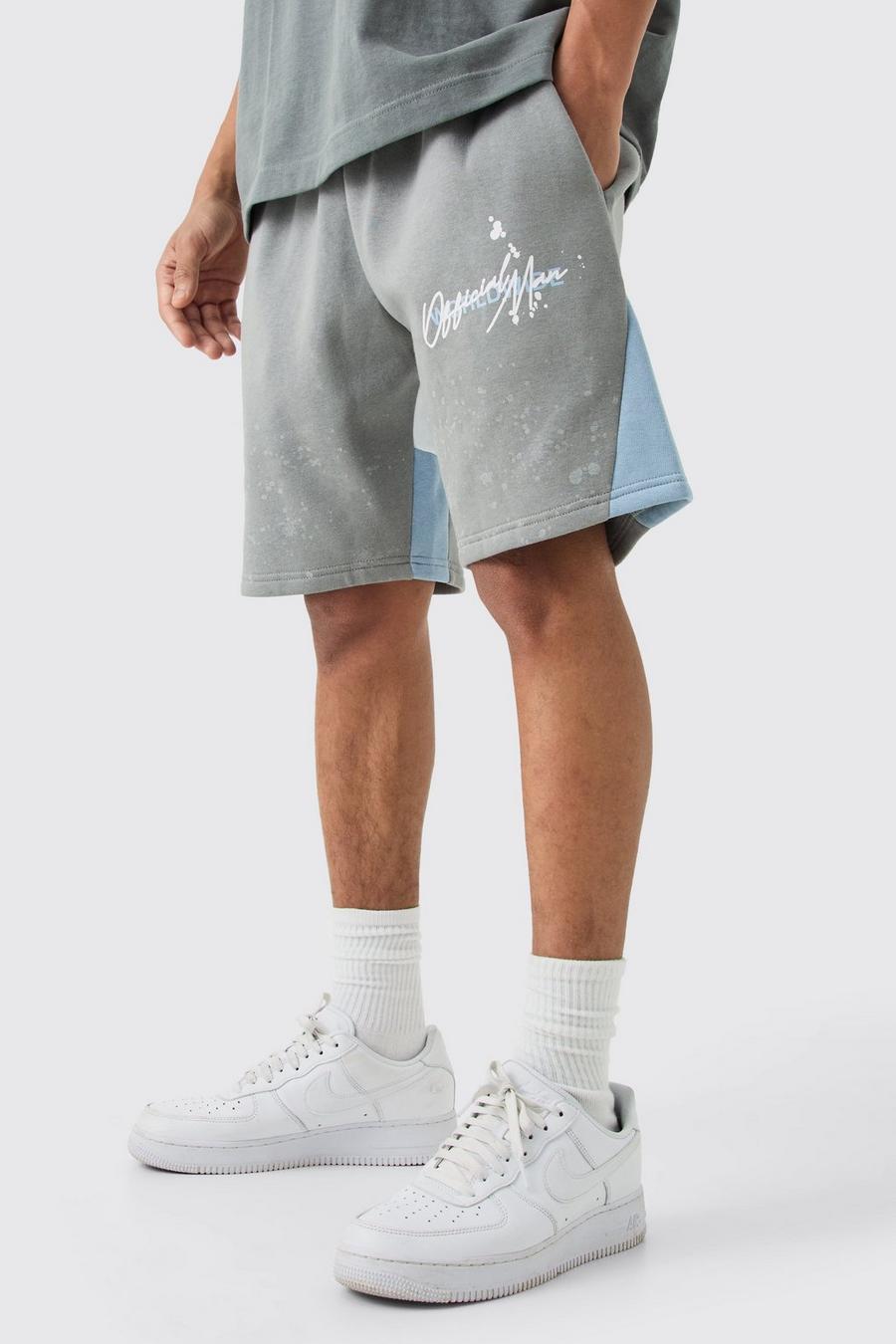 Pantalón corto holgado con salpicaduras de pintura y refuerzo, Grey