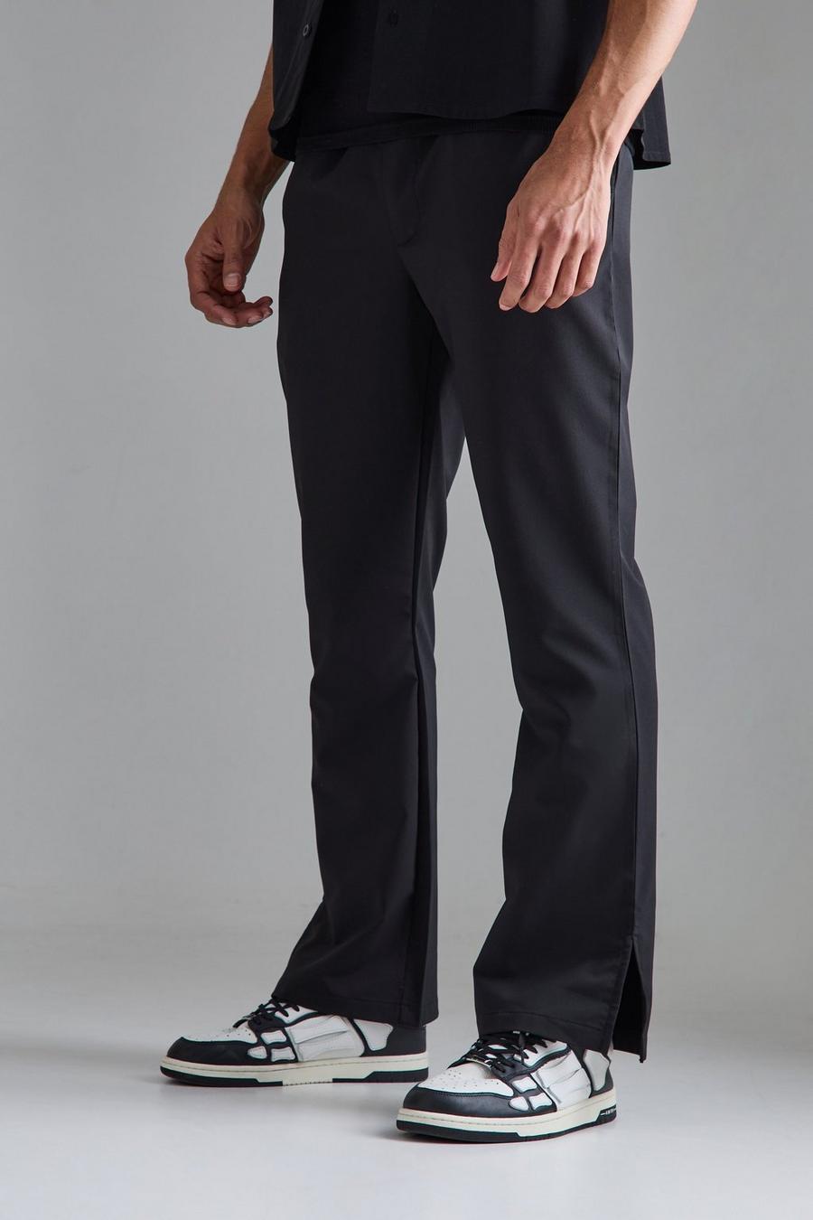 Black Elasticated Waist Split Hem Smart Trousers