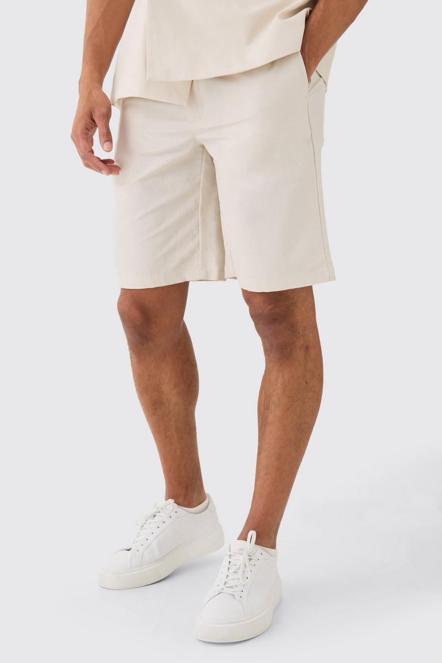 Pantaloncini Smart comodi in misto lino con fascia in vita, Natural image number 1