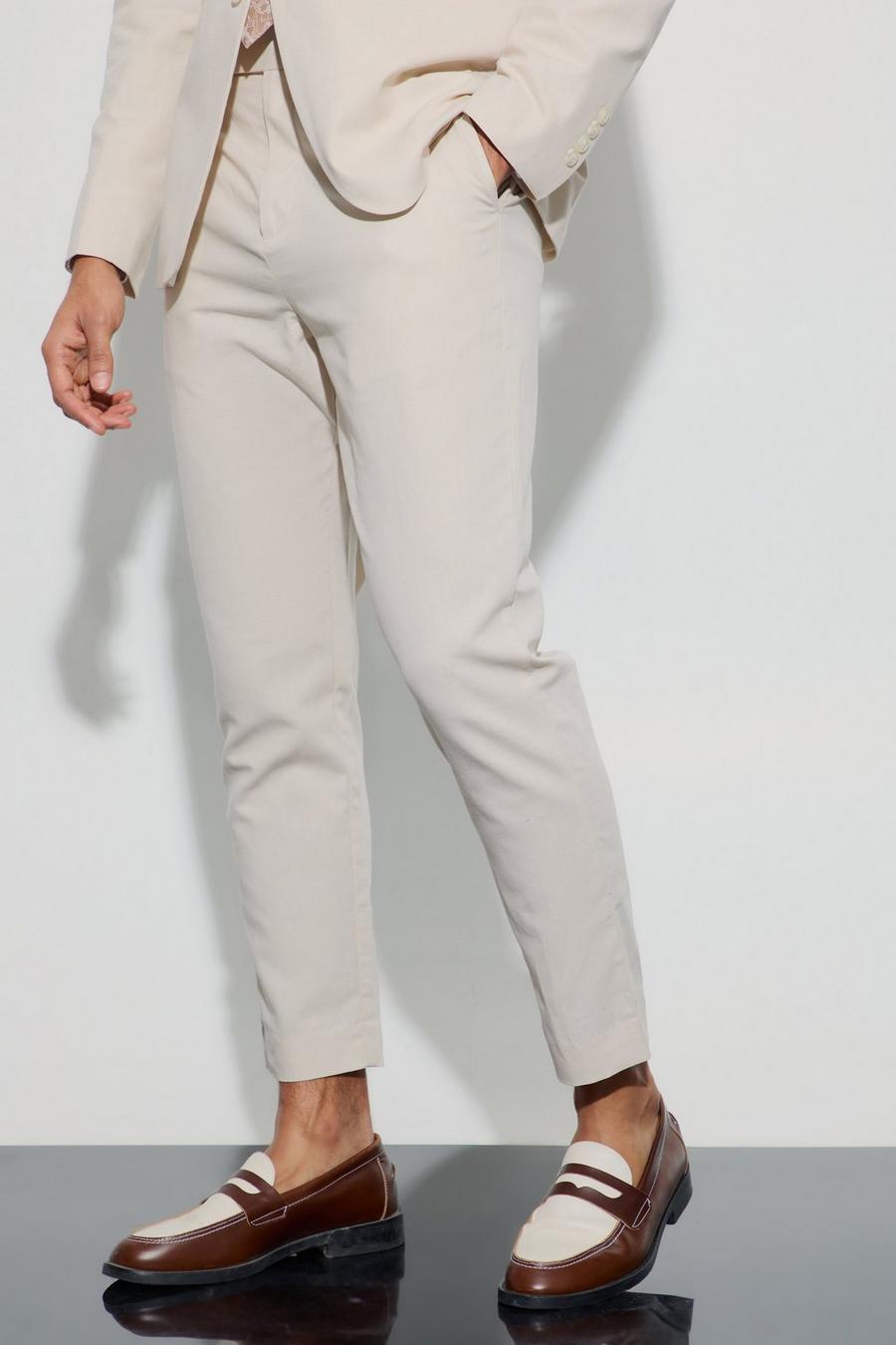 Natural Linen Blend Tailored Cropped Trousers