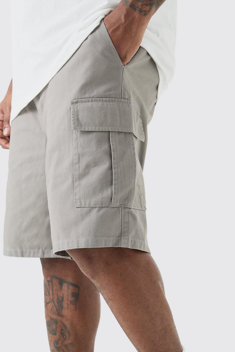 Plus Elastic Waist Relaxed Fit Cargo Shorts In Grey