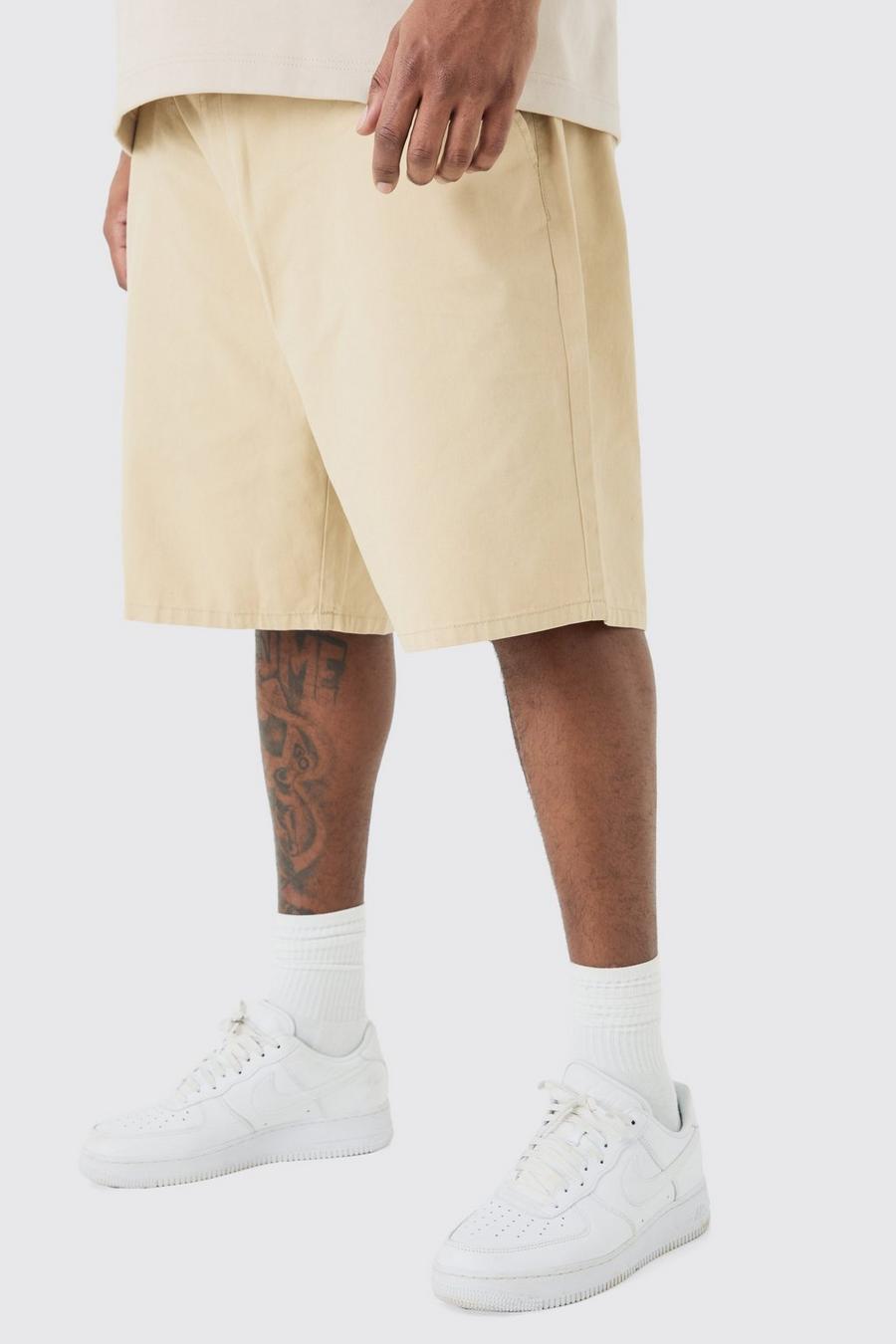Plus Fixed Waist Relaxed Fit Shorts In Stone