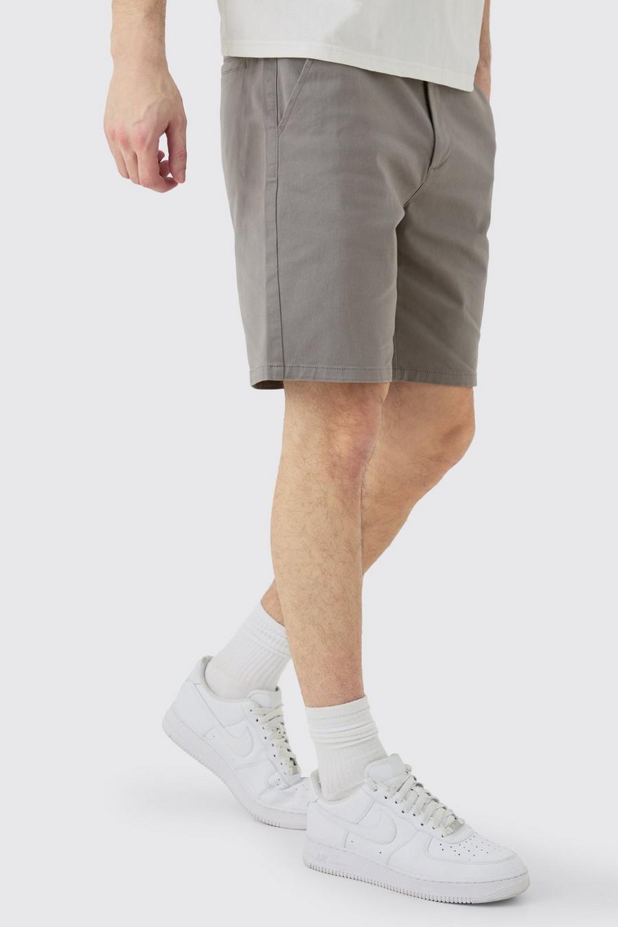Tall Fixed Waist Slim Fit Chino Shorts In Grey image number 1