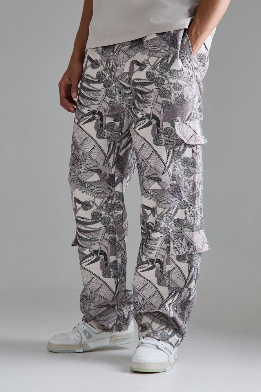 Pantalon cargo large à imprimé tapisserie, Multi