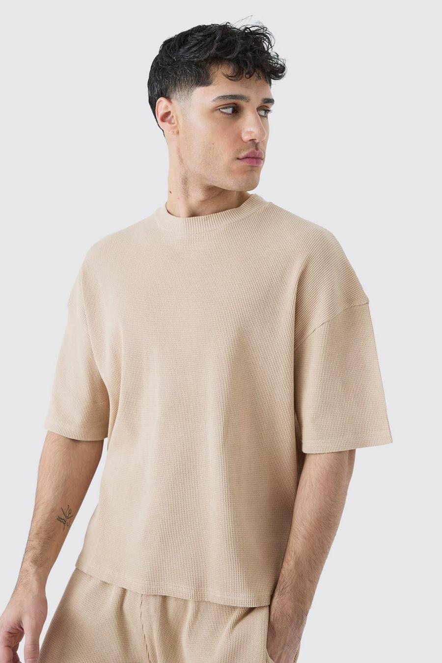 Camiseta oversize recta de tela gofre, Stone