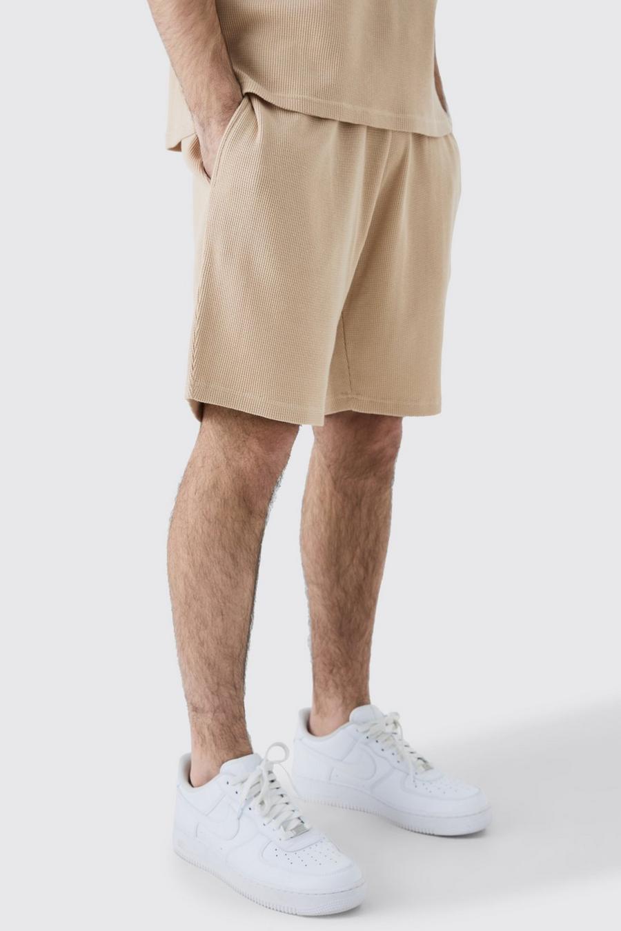 Stone Baggy Middellange Wafel Gebreide Shorts