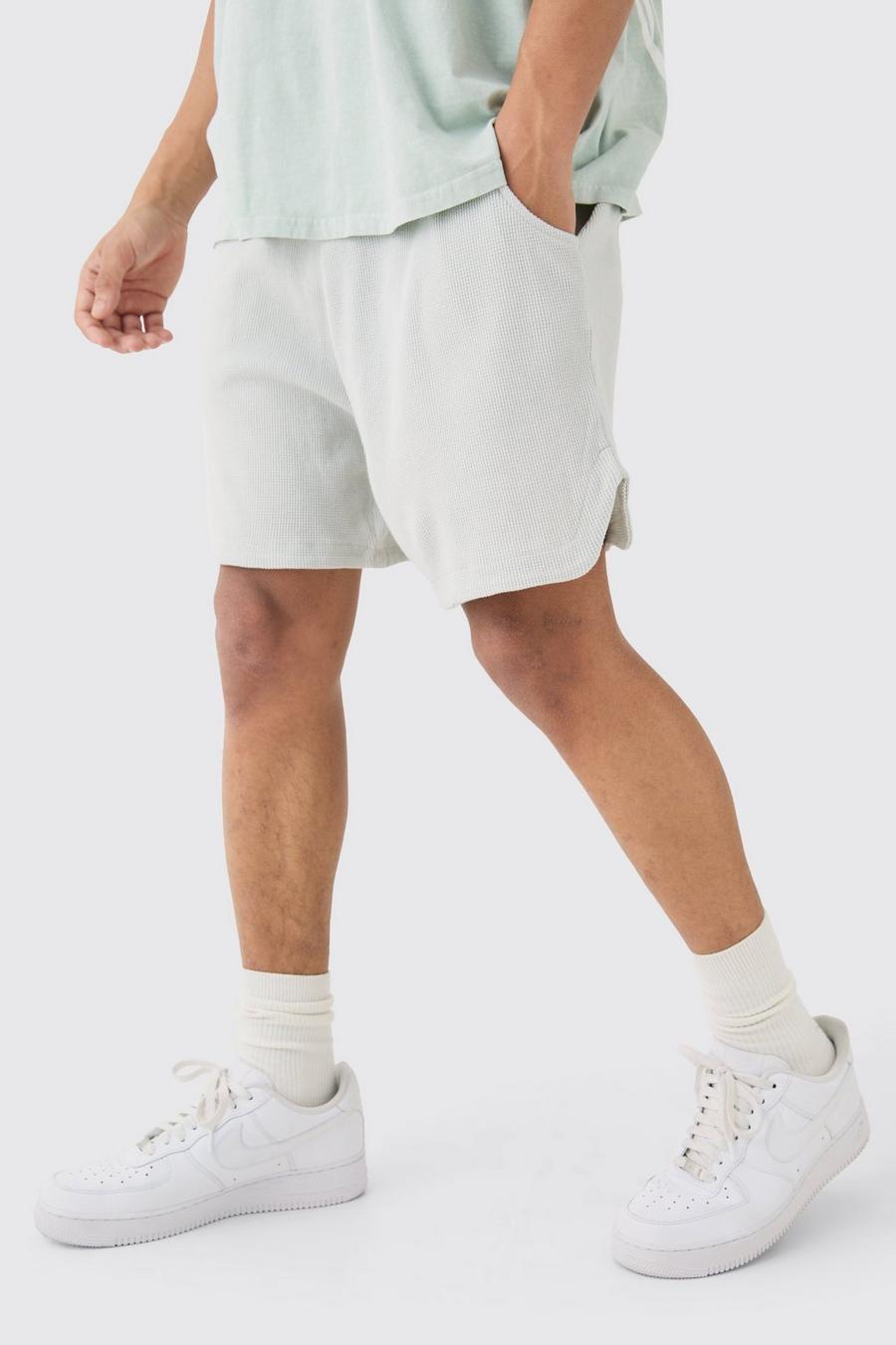 Lockere Shorts in Waffeloptik, Light grey